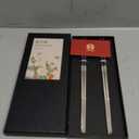 Titanium Plated Chopstick Stainless Steel Chopsticks Metal Chopsticks Reusable Dishwasher safe Premium Laser Engraved Chop Sticks for Eating 2 Pairs Gift Set Blue Silver