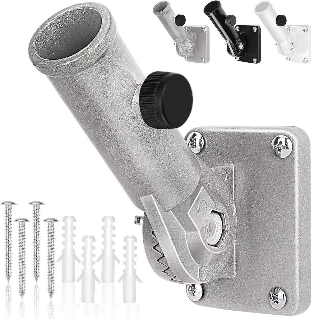 Flag Pole Holder, Outside House Flag Pole Bracket, Heavy Duty Metal Flag Mount, Aluminum Alloy Mounting Brackets, Outdoor Adjustable Flag Holder- Strong Rust Free, Multi-Position 1 inch Silver
