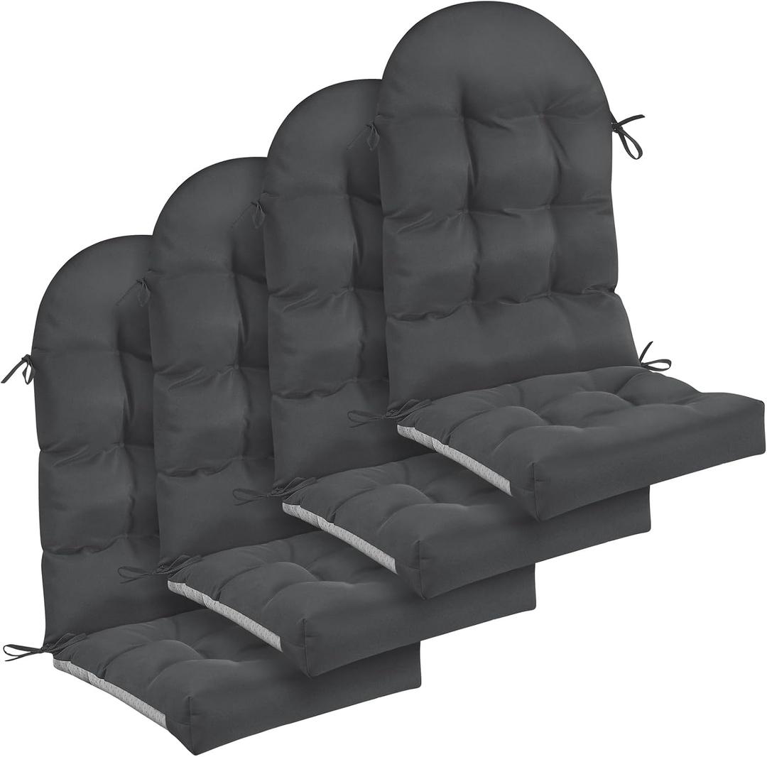 Geelin 4 Pcs Outdoor Patio Chair Cushion Thick High Back Adirondack Chair Cushion Tufted Weather & Fade Resistant Anti-Slip Outside Rocking Chairs Pads with Ties, 44 x 19 x 4 Inch (Dark Gray)