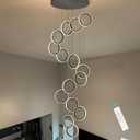 15 Rings High Ceiling Chandelier Modern Dimmable LED Pendant Light Luxury Staircase Chandeliers with Remote for Living Room Foyer Entrance Black
