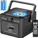Boombox Cassette CD Player Bluetooth5.1 with 5000mAh Battery,5W Dual Stereo Speakers,Rechargeable CD Player with FM Radio,Remote Control,Tape Recording,3.5mm Earphone Jack,AUX/Micro SD/USB for Home (Black)