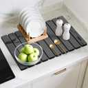 Large Stone Dish Drying Mat for Kitchen Counter, 2PCS Quick Dry Stone Dishes Mat,Foldable Water Absorbing Diatomaceous Drying Organizer Pad for Plates Rack Bottles Utensils(Dark Gray 24"16" & 8"x4")