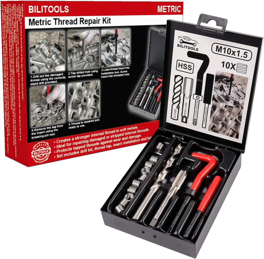 BILITOOLS M10x1.5 Thread Repair Kit, HSS Drill Helicoil Repair Kit Metric