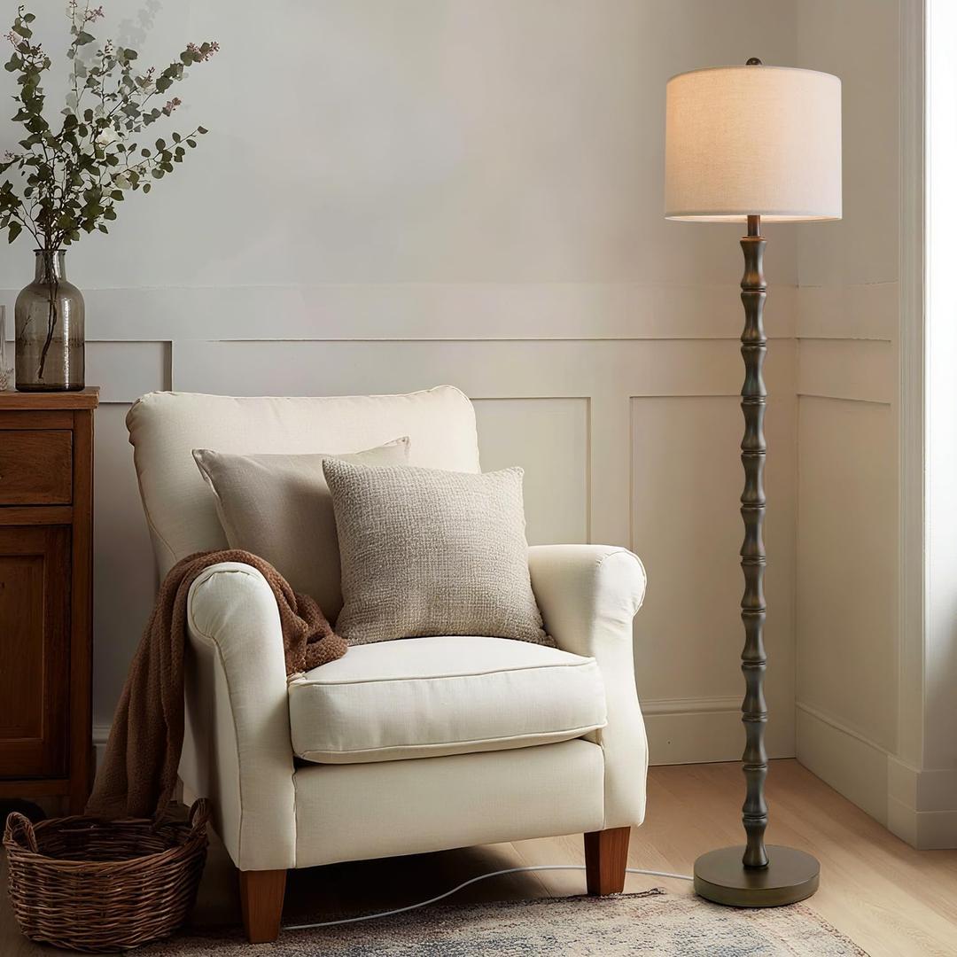 BOBOMOMO 62" Rustic Floor Lamp, Retro Farmhouse Standing Lamp with Rotary Switch, Resin Dark Brown Floor Lamp for Living Room, Bedroom, Corner, Nursery, Dining Room, House