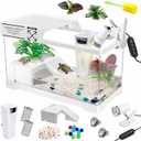 GOZILLA Turtle Tank Kit(Tank+Lamp+Filter), Upgrade PC Turtle Tank Starter Kit with Adjustable Lamp & Filter, Reptile Habitat with Lid, Basking Platform for Small Reptiles.(15.75  7.9  9''/White Kit)