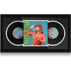 DUENPY Vinyl Record Display Frame 15.6x31.5 Inches Display Record Album and 12.5x12.5 Album Cover Art Wall Mount Black White Mat
