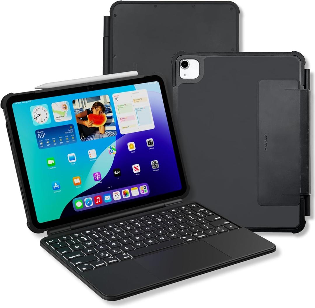 Macally Rugged Keyboard Case for iPad 11th Gen (A16) & 10th Gen (A14) - Military-Grade Protection, Large Trackpad, Backlit, Detachable, Rechargeable - 11 Inch iPad 10th Generation Case with Keyboard