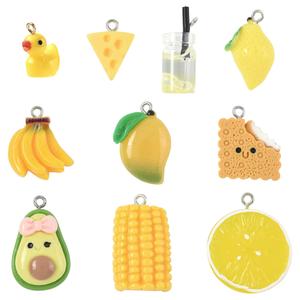 MakemadeDIY 10Pcs Banana Lemon Fruit Food Resin Charms 10 Styles Cute Yellow Glass Bottle Mango Kiwi Pendant Charms for Jewelry Making Crafting Bracelets Necklaces Earrings Keychain Gift