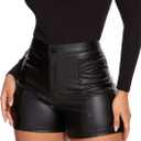 Hibshaby Faux Leather Shorts for Women Sexy High Waist Black Pu Leather Shorts, XL