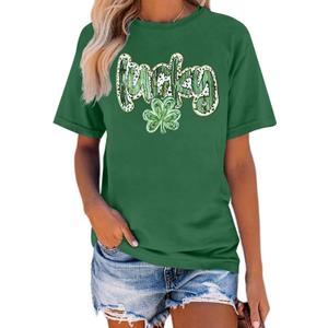 FRYAID Women St Patrick's Day Shirt Blessed Lucky Irish Shamrock Shirt Paddy's Day Graphic Short Sleeve Tees Tops (Green, XL)