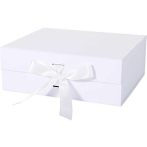 White Gift Box with Ribbon Magnetic Lids 10.2x9x3.74 in, Christmas Gift Boxes Bridesmaid Groomsman Proposal Boxes, Wedding Storage Box 1 Pack