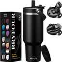 40 oz Tumbler with Flip Lid and Straw - Cold 36H Hot 12H, Stainless Steel Coffee Tumbler Travel Cups with 2-in-1 Lid, Leak Proof Insulated Mug Water Bottle Fits in Car Cup Holder (Magic Black)