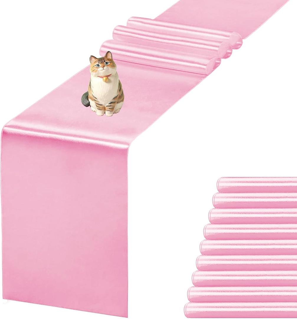 JEVIX 10 Pack Satin Table Runner 12 X 108 Inch Silk Table Runner for Party,Wedding, Birthday, Banquets,Decoration(Pink)
