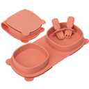 Baby Plates with Suction with Forks and Spoons,Foldable Silicone Toddler Plates,Baby Travel Essential,Microwave & Dishwasher Safe,Watermelon