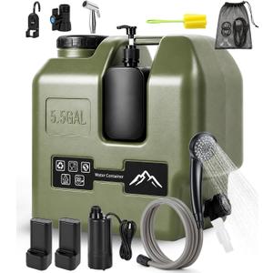 Portable Shower for Camping with 5.5-Gallon Water Jug, Powerful Camp Shower, 2 Batteries