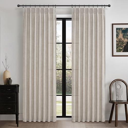 Greyish Brown Natural Linen Curtains 84 Inch Length 2 Panels for Living Room, Pinch Pleated Light Filtering Semi Sheer Boho Window Drapes for Bedroom Hooks Back Tab Curtain 84 Inches Long Light Tan,Greyish Brown, 40"W x 84"L( Pack of 2)