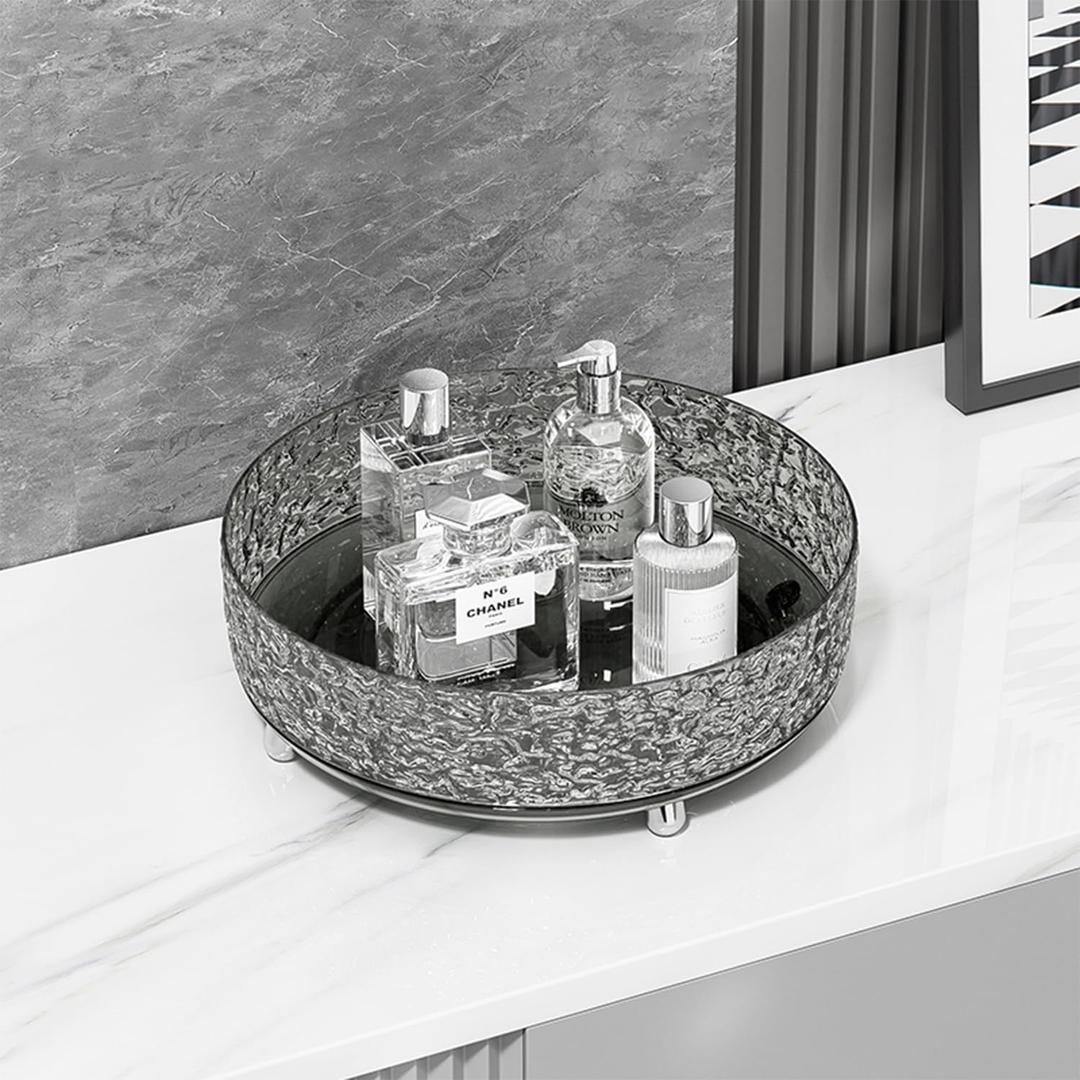 360 Rotating Makeup Organizer, Cosmetics Lazy Susan Spinning Skincare Storage for Vanity, Turntable Perfume Trays for Dresser Bathroom Countertop and Kitchen (Gray)