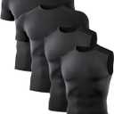 Dalavch 4/5 Pack Men's Compression Shirts Short Sleeve/Sleeveless Sports Athletic Workout Base Layer Undershirt T-Shirt Tops, Black, Small