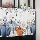 Fall Valance Curtain Pumpkin Blue Kitchen Curtain Thanksgiving Autumn Leaves Window Treatment Topper Curtains for Kitchen Living Room Bathroom Fall Seasonal Decor 1 Panel 54x18 Inch