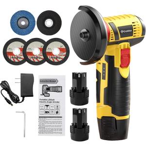 Cordless Angle Grinder, 3 Inch Mini Angle Grinder Tool With 2pcs 16.8V 2000mAh Batteries and 5 Grinding Wheel,19500rpm Metal Grinders for Cutting, Grinding and Polishing Yellow