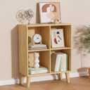 4 Cube Storage Organizer with Legs, 2 Tier Cube Low Bookcase Freestanding Storage Display Organizer for Home Office, Four-Cubes Open Shelf Short Bookshelf (Natural Oak, 4 Cube)
