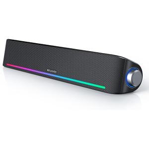 Computer Speakers, Hi-Fi Sound Quality Computer Sound Bar, Bluetooth 5.0 & 3.5mm Wired PC Speakers with 4 Dynamic Lighting Modes, USB Powered Speakers for PC, Desktop, Laptops, Phones, Monitors, Xbox
