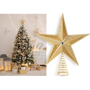 Christmas Traditions 10 inch Large Filigree Gold Glittered Christmas Star Tree Topper Star for Large Tree 6 feet-8 feet Tall/Home Decor Ornaments (Gold)