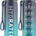 QLUR Water Bottle with Straw, 32oz Motivational Water Bottles with Time Marker to Drink, Tritan BPA Free, 1L Sports Water Bottle with Carry Strap LeakProof for Women Gym Fitness Outdoor (1 Pack)