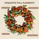 24 Inch Artificial Fall Wreath for Front Door, Autumn Wreath with Yellow Leaves, Grey Lamb's Ear & Orange Berries, Farmhouse Fall Decor for Harvest Thanksgiving Home Window Wall Decoration