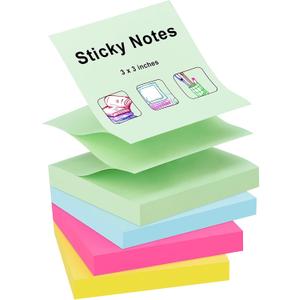 ZCZN 400 Sheets Pop-up Sticky Notes, 3 x 3 Inches, 4 Pads Assorted Color Self-Stick Notes, 100 Sheets/Pad, (Rose Red, Light Green, Yellow, Light Blue)