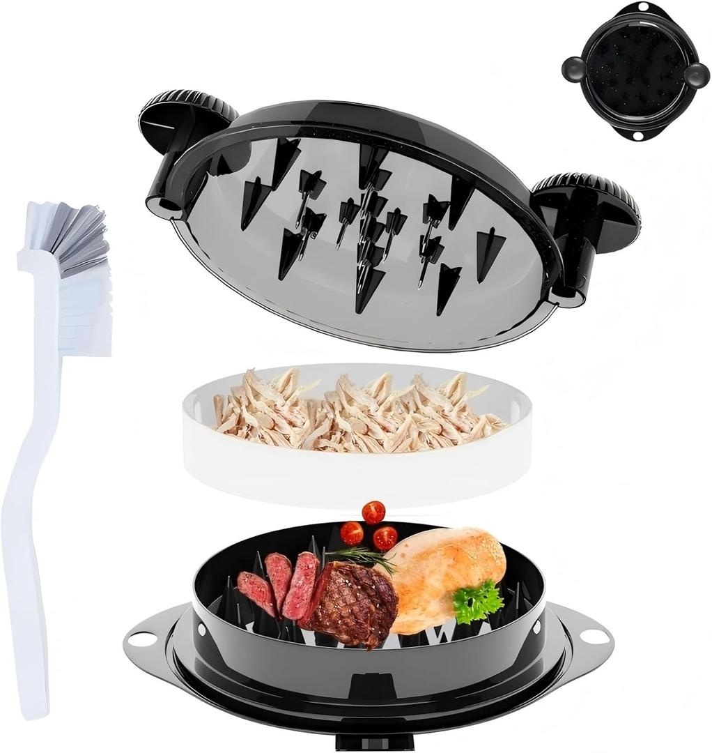 Chicken Shredder Tool Twist Large Chicken Breast Shredder Tool-Meat Shredder Meat Masher for Chicken Ground Beef Pork with Up-grated Stainless Steel Spikes Kitchen Gadgets Essentials (Black&Black)