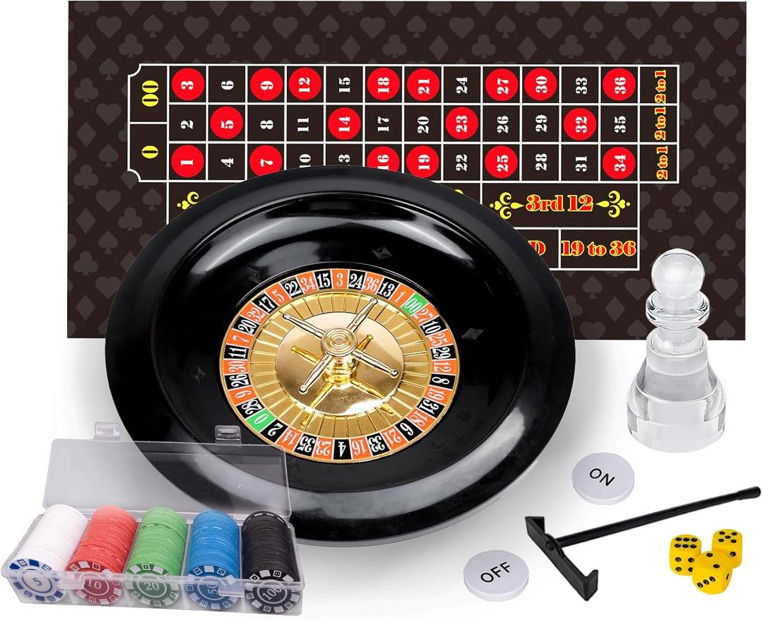 Roulette Wheel and Craps Set with Large Double Sided Felt, 10 Inch Roulette Wheel, Chip Rake, 200 Chips, Roulette Marker, 3 Dices, Perfect for Game Night Party