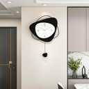 Large Wall Clock for Living Room Decor 16 Inch Black Modern Decorative Wall Clock with Pendulum Non Ticking Battery Operated for Bedroom Kitchen Office Big Silent Metal Clock for Home Decor