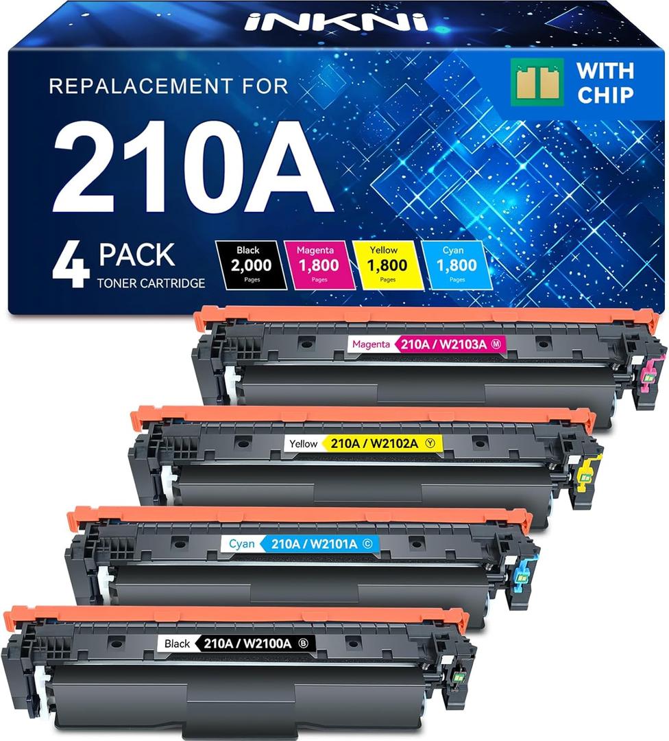 InkNI Compatible Toner Cartridges Replacement for HP 210A 210X 210 Toner Cartridges 4 Pack Work for HP Color Pro MFP 4301fdw 4301fdn Pro 4201dw 4201dn Printer W2100A W2100X High Yield Ink (with Chip) (210A Black Cyan Yellow Magenta with Chip)