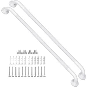 2 Pack 36 Inch White Shower Grab Bars w/Anti-Slip knurled Grip, iMomwee Stainless Steel Wall Mount Bathroom Safety Balance Handrail, Handicap Elderly Senior Assist Textured Grab Bar Handle