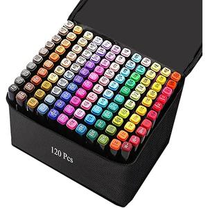 Alcohol Markers, 120 Colors Art Drawing Set for Kids Adults Dual Tip Permanent Sketch, With Organizing Case