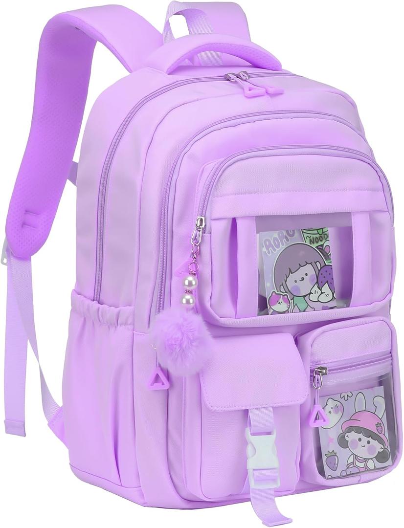 School Backpack for Girls, 15.6 Inch Laptop School Bags for Middle School Students-Kindergarten Elementary College Backpacks, Large Backpack for Teen Girl Students Casual Travel Daypacks-Purple