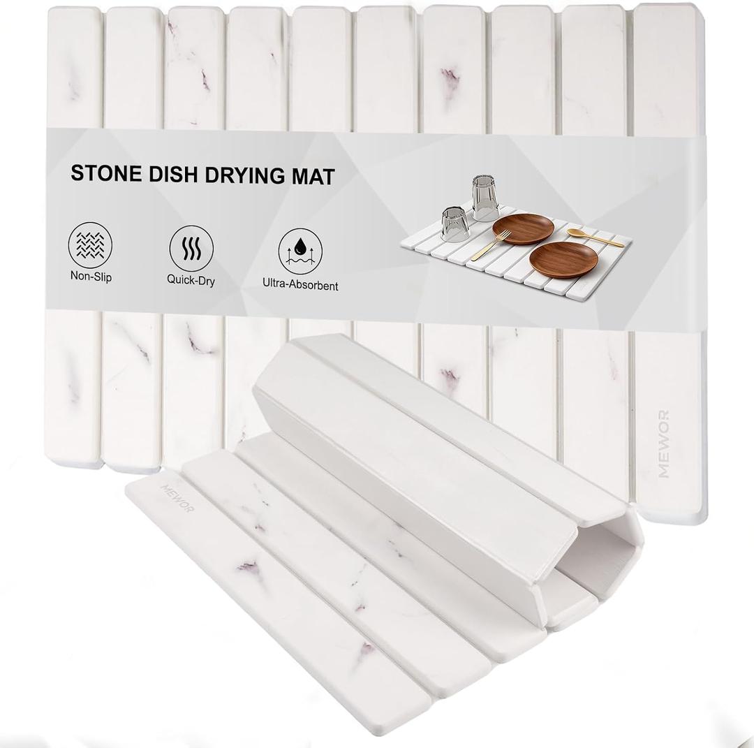 Stone Drying Mat for Kitchen Counter, 24"(L)16"(W), Collapsible Quick Dry Stone Dishes Mats, Absorbent Diatomaceous Earth Mats for Kitchen, Bathroom