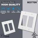 [10 Pack] BESTTEN Decorator Wall Plate, 2 Gang Standard Size Outlet Cover for GFCI and USB Receptacles, H4.53 x W4.57, Unbreakable Polycarbonate Material, UL Listed, White