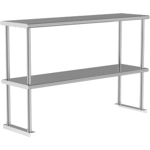 Double Overshelf Double Tier Stainless Steel Shelf 12 x 48 Inches, Adjustable Height Commercial 2 Tier Shelf 360lb Load Capacity for Prep & Work Table in Restaurant, Home and Kitchen
