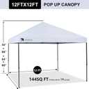12x12 Pop up Canopy Tent Patented EZ Set up Instant Outdoor Canopy with Wheeled Carry Bag Bonus 4 Weight Sandbags, 8 Stakes and 4 RopesWhite