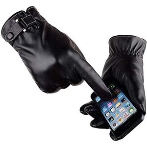VICSPORT Men's Touchscreen Texting Leather Gloves Winter Warm Black Soft Gloves Cashmere Lining