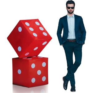 Geelin 1 Pcs 4 ft Casino Night Vegas Party Game Theme Party Decoration Red Dice Cardboard Stand-up Cutout Freestanding Casino Photo Prop for Poker Night Parties Decoration