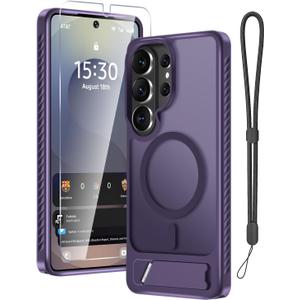 For Samsung Galaxy S26 Ultra Case with Screen Protector+Lanyard Wrist Strap,Magnetic Translucent Matte Rugged Slim Phone Cover Built in Invisible Kickstand [Fit for MagSafe],2026 Purple