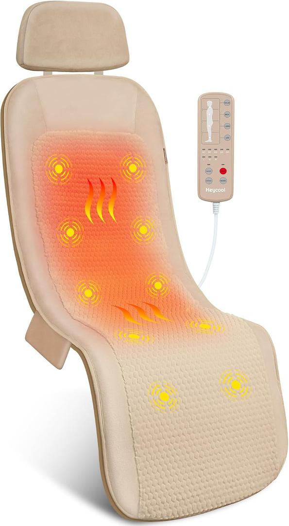 Heycool Massage Mat Full Body, Back Massager with Heat and Vibration, Massage Chair Pad, 10 Vibration Motors, 2 Heating Levels, Foldable, Gifts