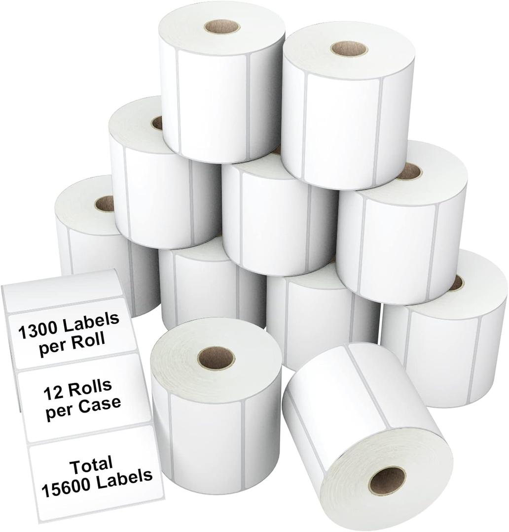 3-Proof 2"x1" Direct Thermal Barcode Labels Rolls for Zebra LP2824 ZD411 ZD410 ZD421 ZD420 GK420D, 12 Rolls 15600 Pcs Waterproof Return Address Label Used with Rollo MUNBYN Desktop Printer