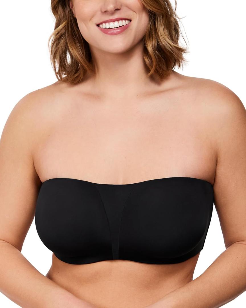 HSIA Strapless Bra for Big Bust Women, Anti-Slip Full Coverage Bandeau Plus Size Fiery Bra Underwire Support for Large Breast (Black, 34C)