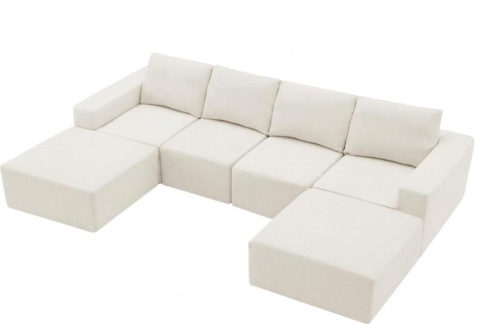 Ball & Cast 110"x72" Minimalist Modular U-Shaped Sectional Sofa with 2 Ottomans,Chenille Cloud Floor Couch with Compressed Upholstery,No Assembly Required,for Living Room,Apartment,Beige