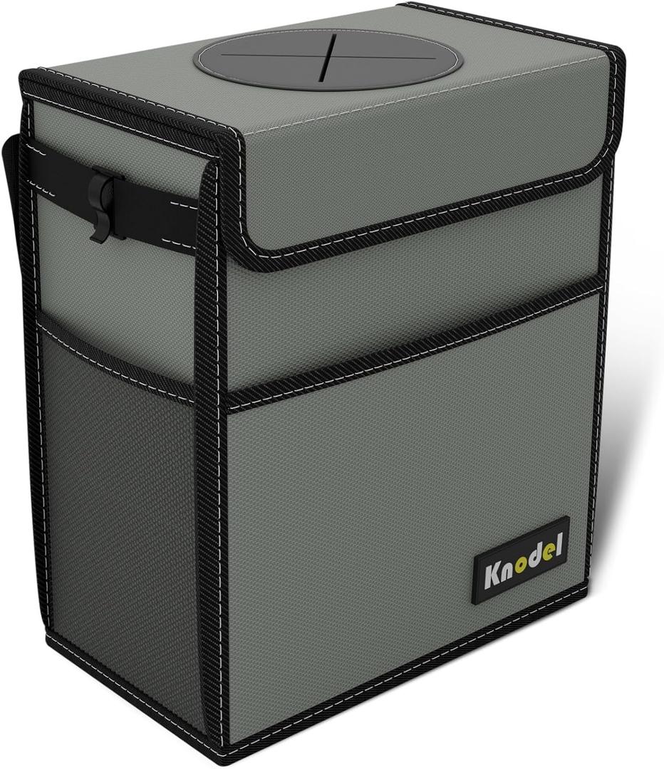 K KNODEL Car Trash Can, Waterproof Garbage Can, Trash Bag with Lid, Leak-Proof Car Bin, Trash Hanging Bag for SUV (Large, Gray)