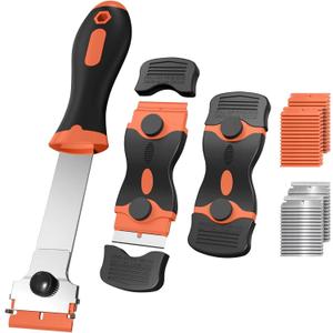 3 Pack Razor Blade Scraper Set, Includes 30 Plastic & 30 Metal Blades, Multi-Purpose Tool for Glass, Cooktop, Sticker Removal, Paint & Gum Cleaning (Orange)